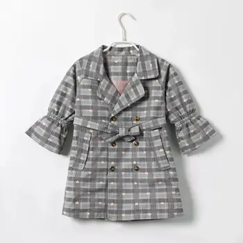 

Toddler Girl Bowknot Heart Plaid Long-sleeve Windbreaker