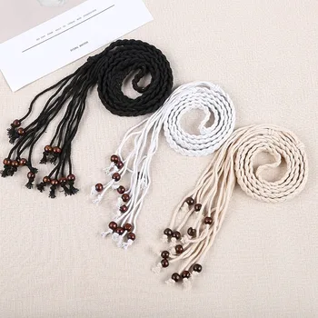 

Women Belt Fine Woven Bandage Tassel Pendant Belt Simple Decorative Waistband Belt For Jeans Dress pasek damski ceinture femme L