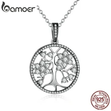 BAMOER, Классический 925 пробы, серебряное дерево жизни, Круглый Кулон, ожерелья для женщин, хорошее ювелирное изделие, подарок на день Святого Валентина, PSN013
