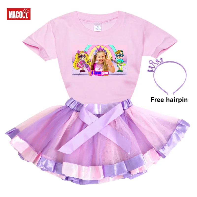 disney clothing sets Girl Clothes Set Rainbow Dress Tutu Dress Suit Children Clothing Summer Skirt Kid Clothing Toddler Baby Outfit Love Diana TShirt absolver clothing sets	