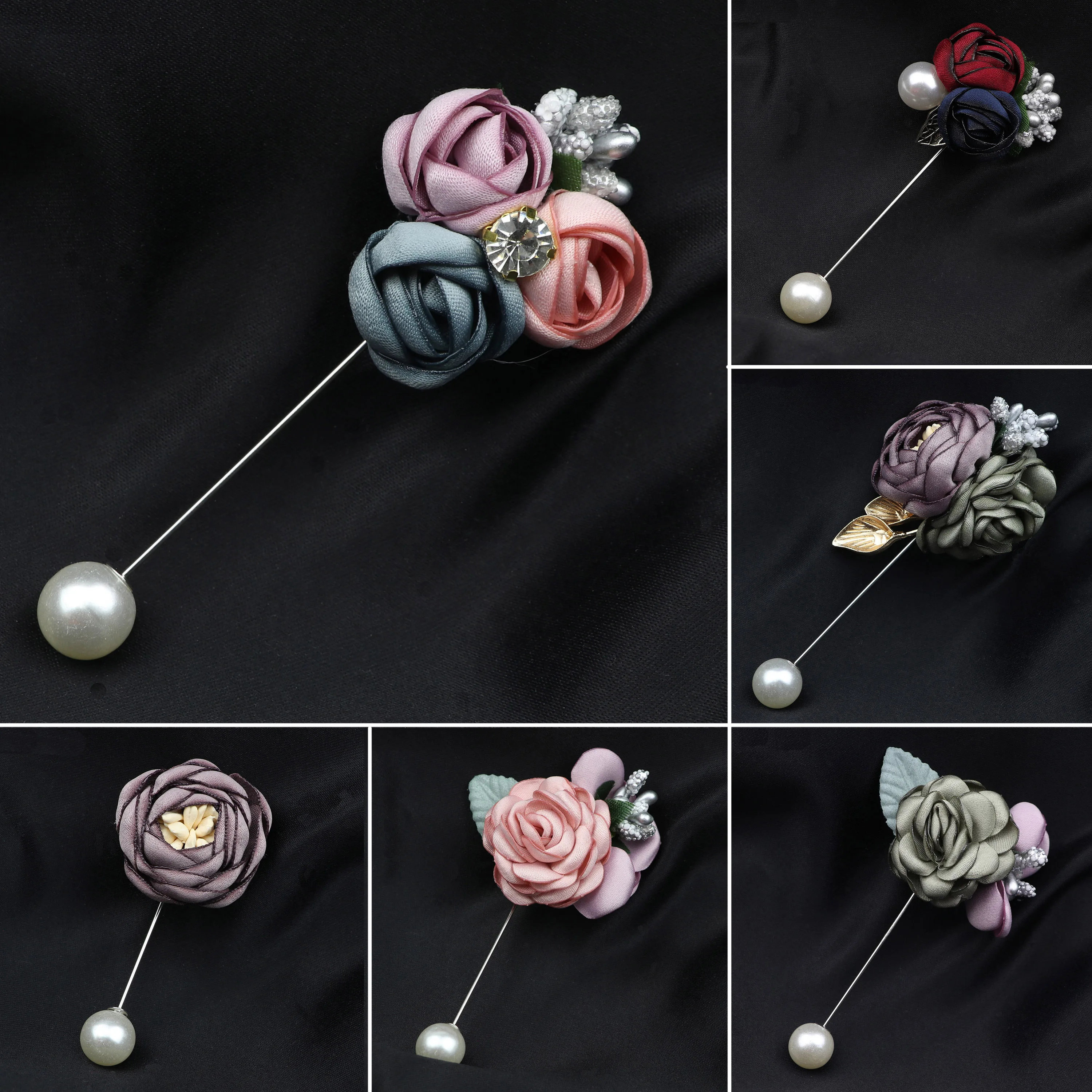 Vintage Colorful Floral Brooches Blue Red Pink Rose Breastpin Men Coat Pins Groom Wedding Dinner Brooch Shirt Accessory Gift | Украшения и
