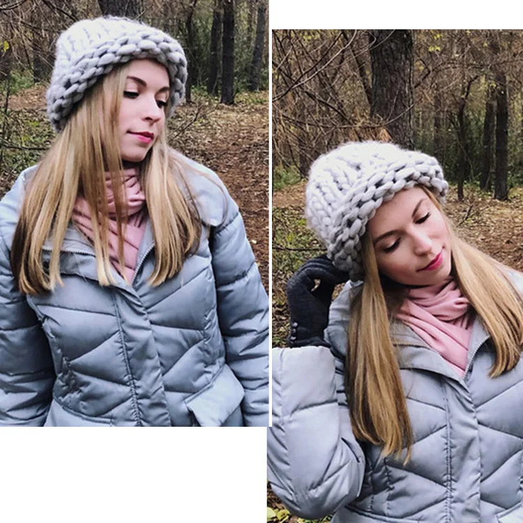 DRESSUUP/Хлопковые акриловые теплые женские зимние шерстяные шапки ручной толстый вязаный головной убор для женщин Beanies Новая девушка