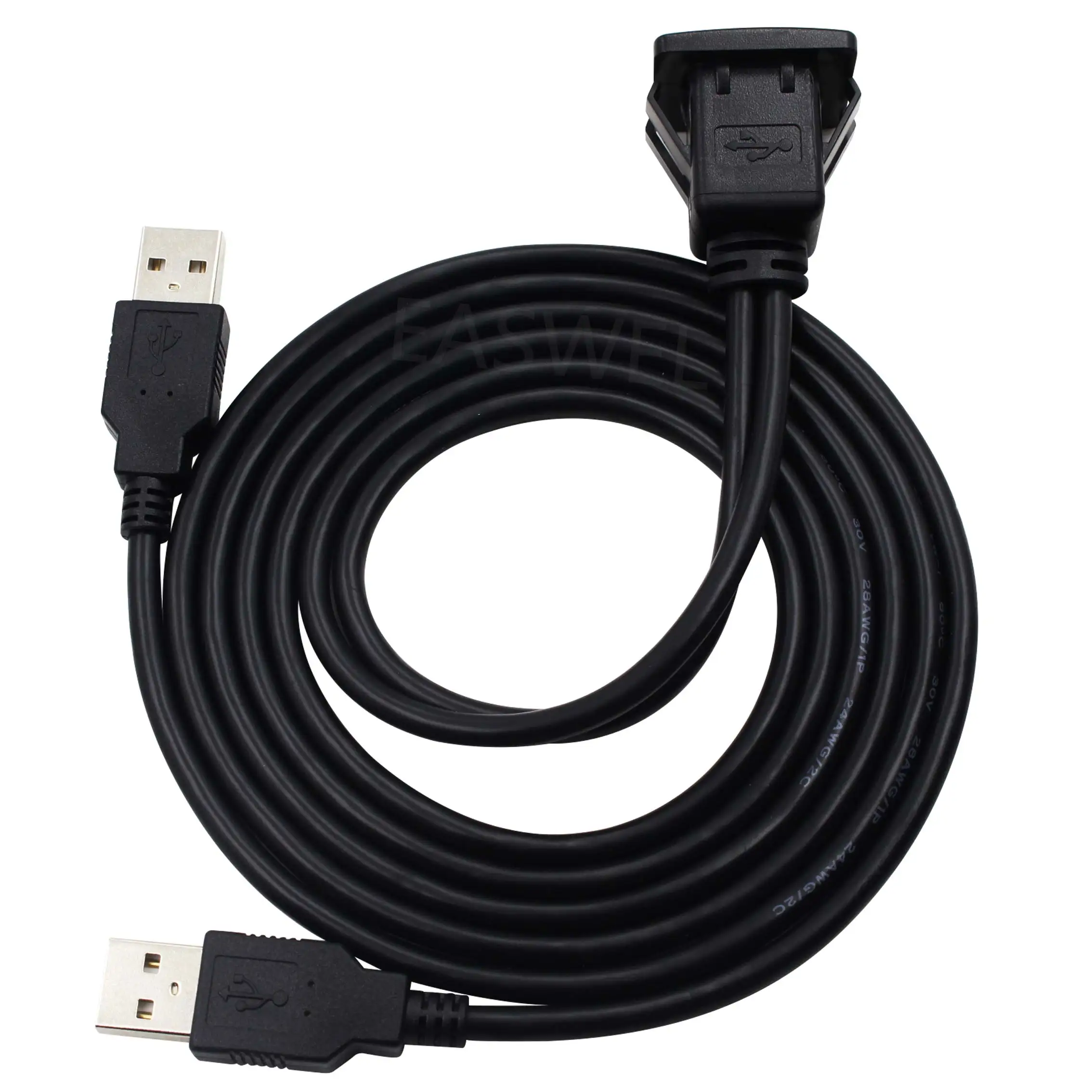 50pcs USB 2.0 dual Male To female car Dashboard Flush/Mount/Socket Extension Cable