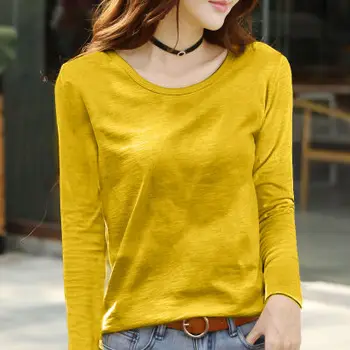 

Solid color round neck shirt women's fitted T-shirt new style