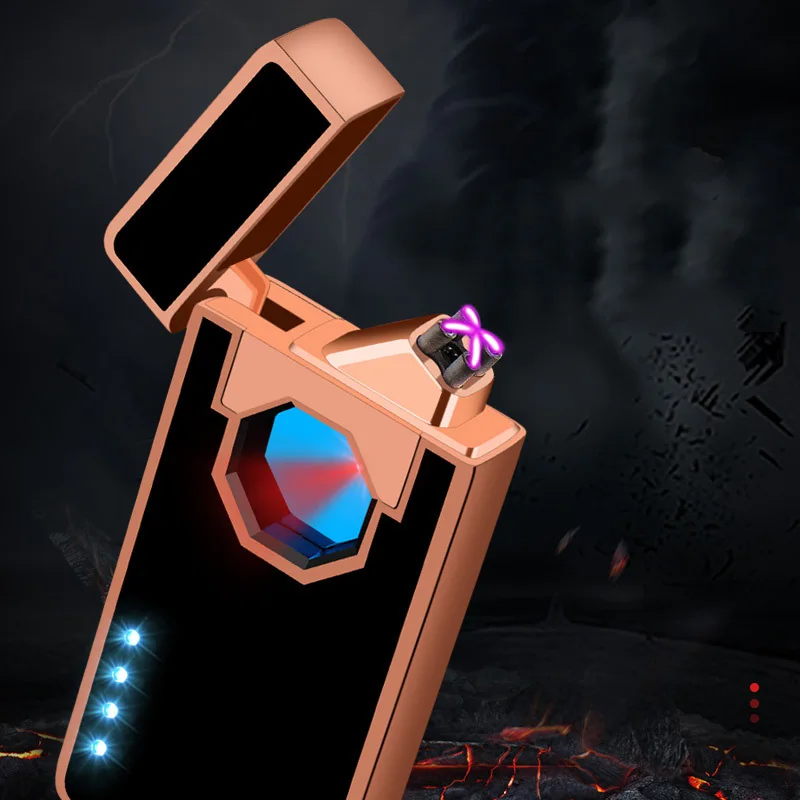 Creative Double Arc Plasma Lighter Fingerprint Touch Electronic Lighters Metal Rechargeable USB Cigarette Lighter Windproof