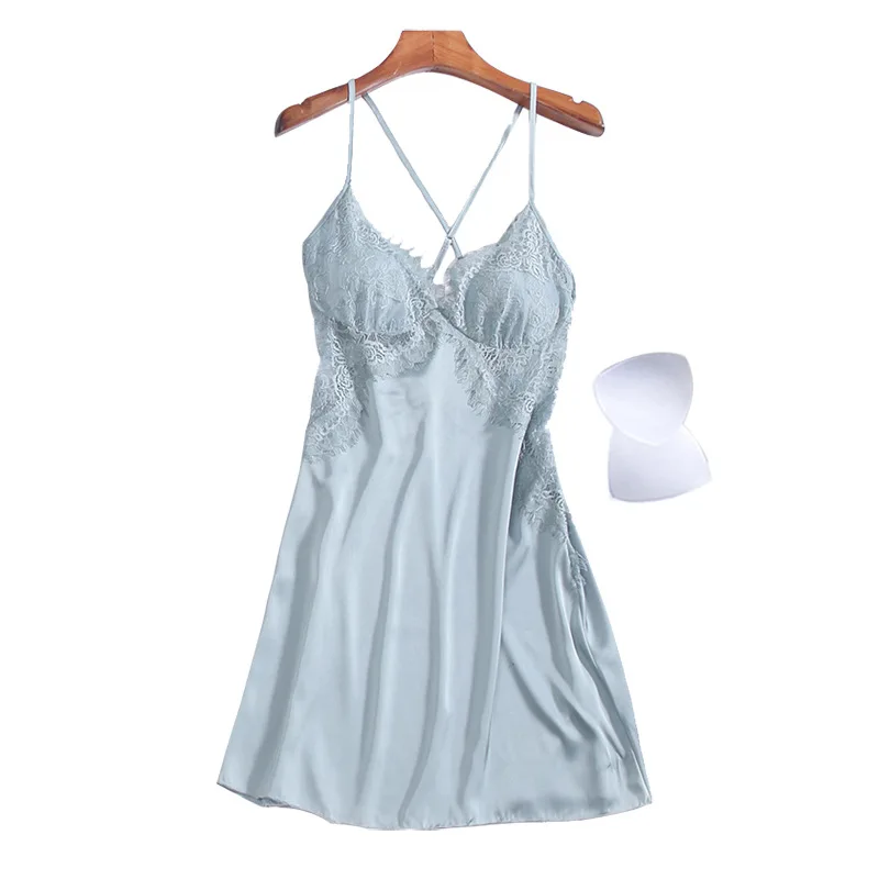 Кружевная ночная рубашка с v-образным вырезом атласная пижама шелковое Ночное