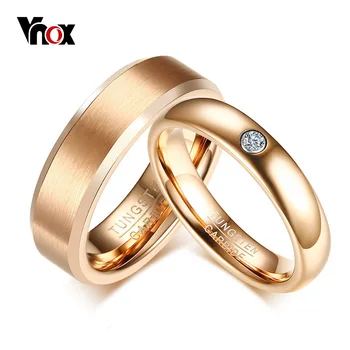 

Vnox Elegant Pink Gold Tone Wedding Bands Ring for Women Men PureTungsten Carbide Engagement Promise Love Finger Ring