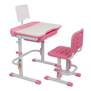 

70CM Lifting Table Can Tilt Children Learning Table And Chair Adjustable Students Pink Desk With Reading Stand Kid Study Table