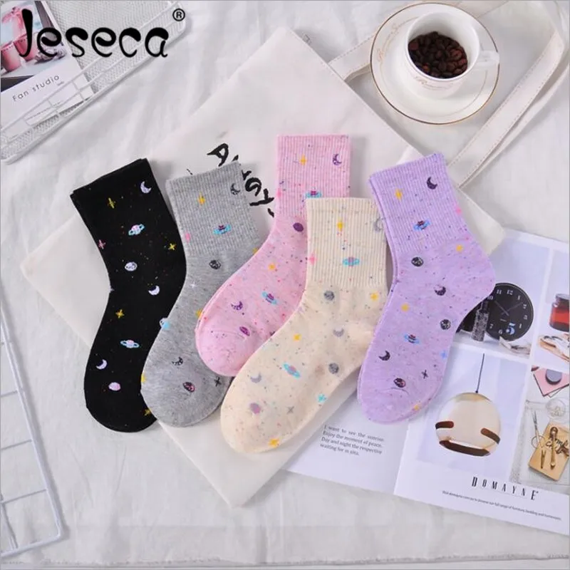 Женские хлопковые носки со звездами и луной креативные забавные звездным небом