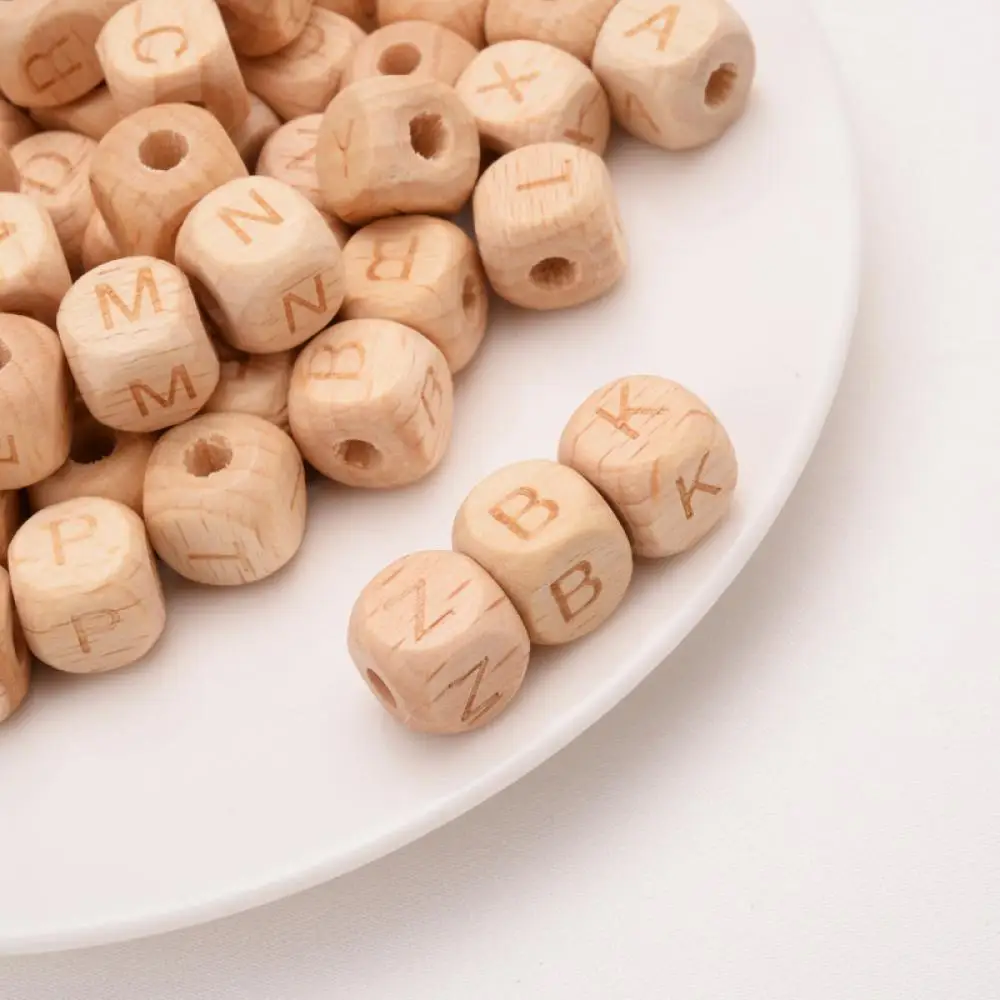 50Pcs/Lot Square Wooden Alphabet Beads 12mm English A-Z Personalized Name Letter Beads for Baby Nursing Pacifier Chain Accessory 5
