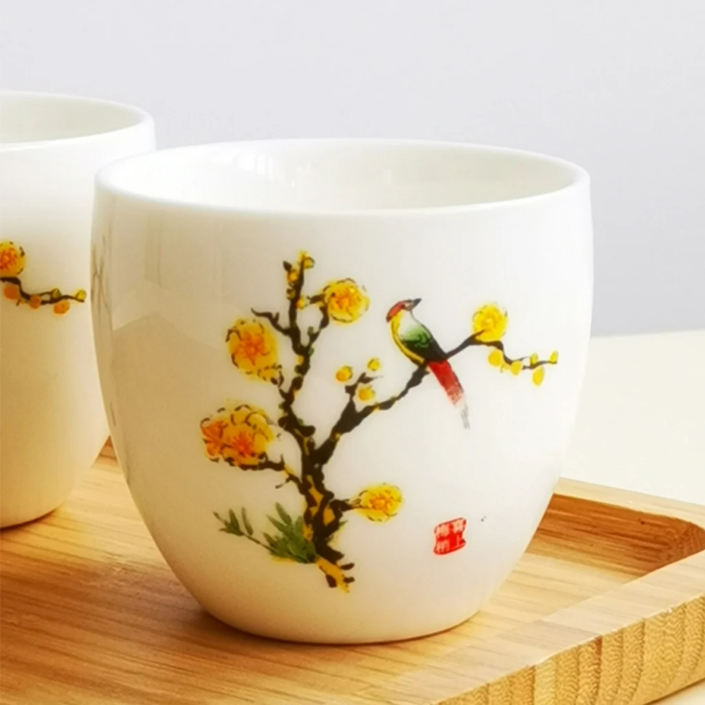

Magpie Bird Design Coffee Glazed Ceramic Mug Porcelain Tea Cup Set with Gift Box 150ml Pack of 6