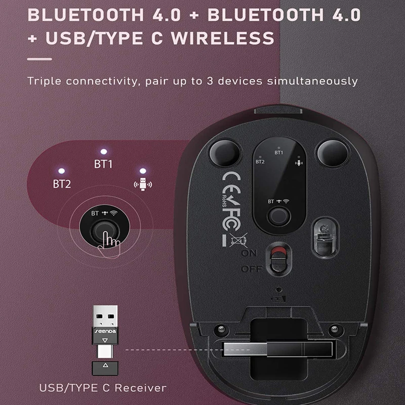 Беспроводная Bluetooth мышь SeenDa 3 режимная перезаряжаемая беспроводная