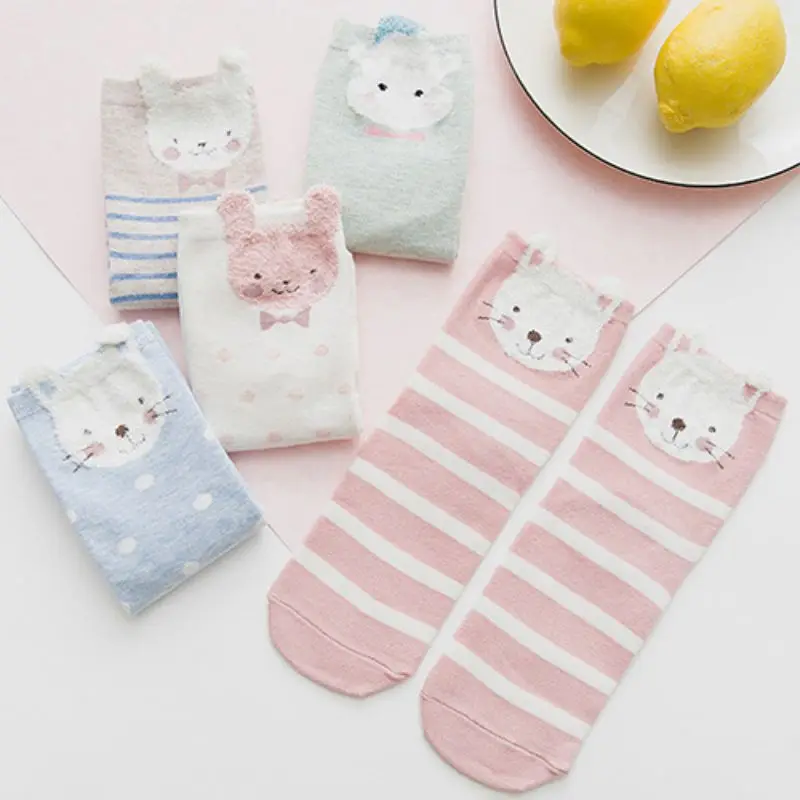 5 пар носков; Комплект рождественских носков harajuku calcetines mujer; носки с рисунками животных; осенние модные милые хлопковые носки