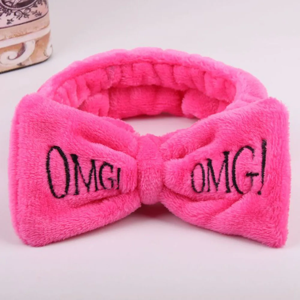 New Letter OMG Headband for Women Girls Bow Wash Face Turban Makeup Elastic Hair Band Coral Fleece Hair Accessories