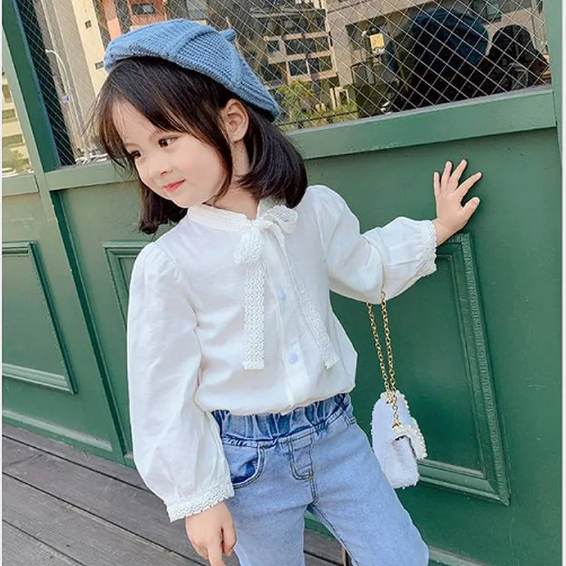

Mihkalev Baby girl white shirts 2020 spring kids clothes girls long sleeve blouses and tops 2 3 4 Year children school shirts