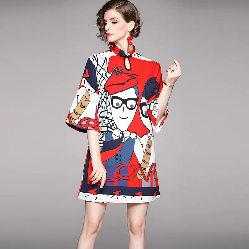 

Ah Cheongsam Casual Daily Life Wind Girls' Clothing nian qing kuan Modified Version Dress Loose And Plus-sized Fat Mm