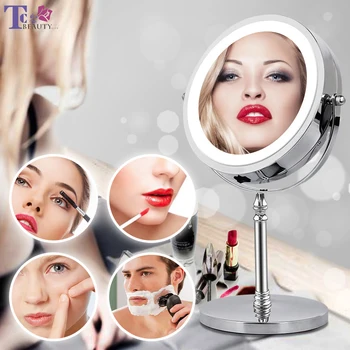 10X Magnifying Makeup Mirror With LED Light Cosmetic Mirrors Round Shape Desktop Vanity Mirror Double Sided Backlit Mirrors 1