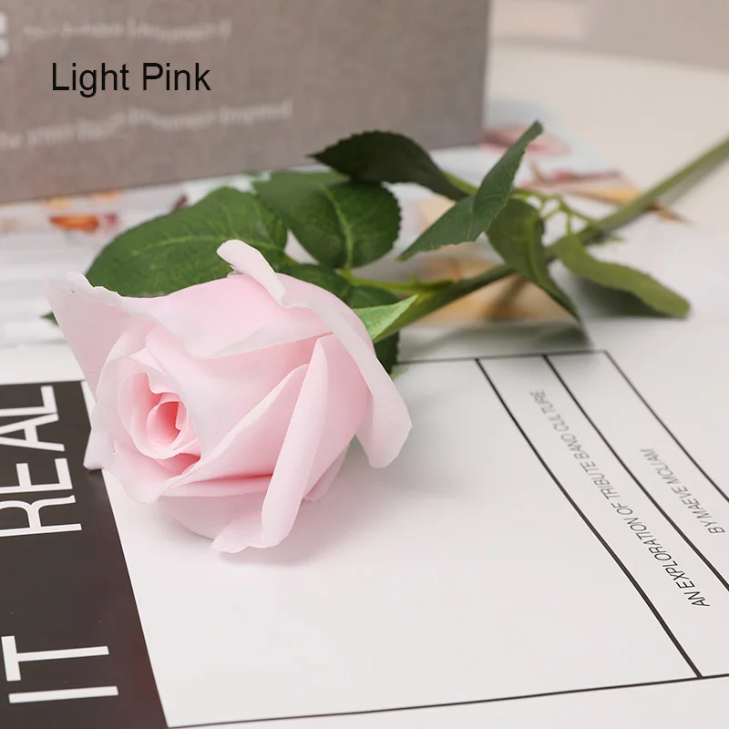 Light Pink 5 шт. одиночный филиал настоящий сенсорный увлажняющий розовый искусственные цветы для украшения дома невесты ручной фиксации поддельные цветы Свадебный декор - Цвет: Light Pink