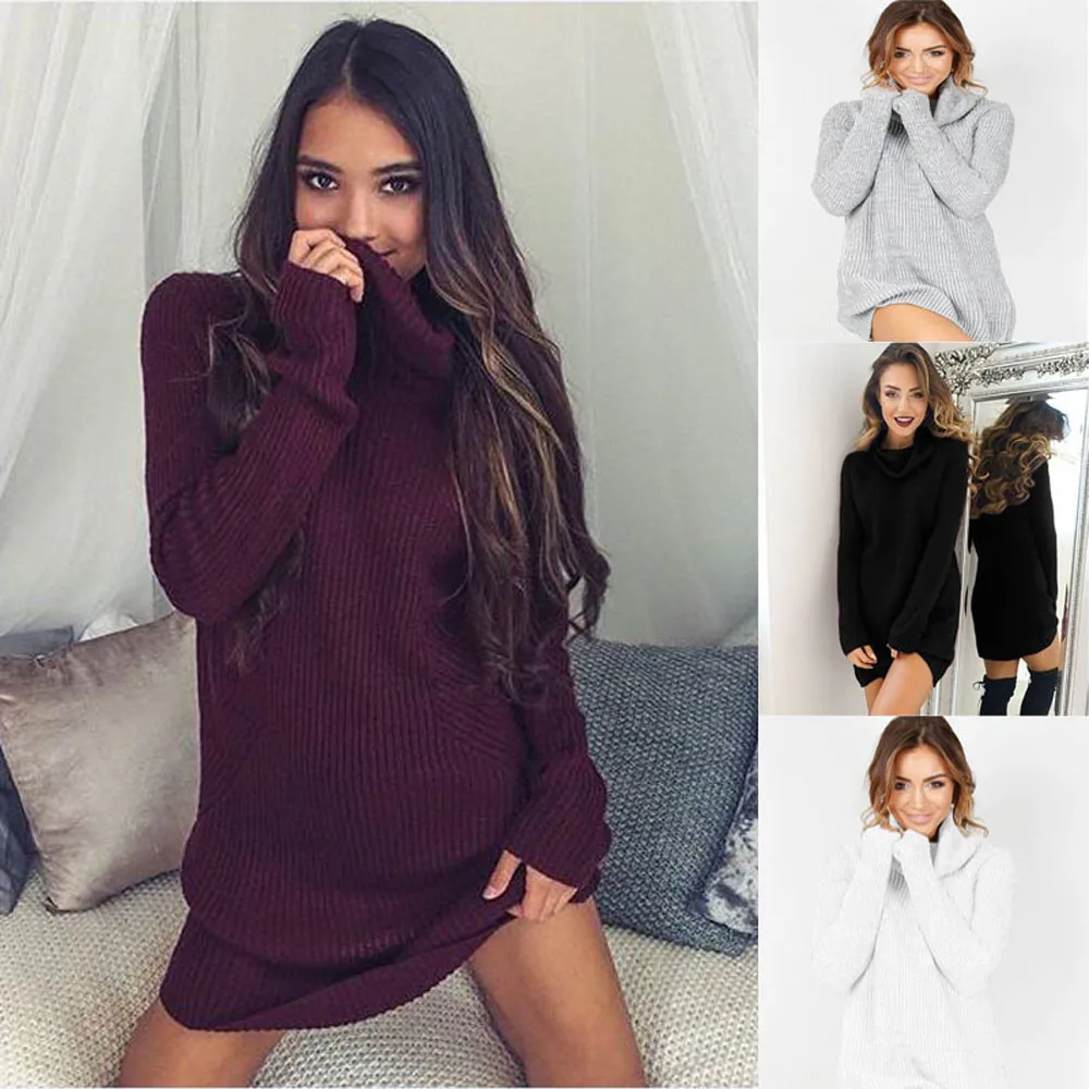 Best selling ladies high collar long-sleeved solid color sweater skirt home casual comfortable bottoming sweater to keep warm
