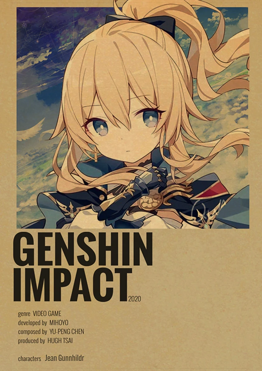 Genshin Impact Anime Posters Kraft Paper Prints Home Room Decor Study Bedroom Bar Cafe Wall Paintings Cartoon Wall Stickers