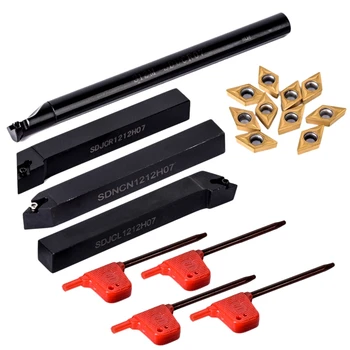 

4Pcs Shank Lathe Boring Bars Turning Tool Holder Set 10Pcs DCMT0702 Carbide Inserts 4Pcs Wrench Lathe CNC Turning Tools
