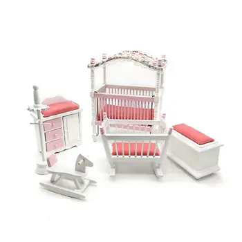 

1:12 Dollhouse Miniature Wood Furniture Kids Baby Room Bed Cabinet Dress Hanging