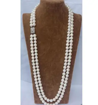 

Free Shipping Beautiful CHARMING NATURAL 2 ROW 9-10MM WHITE AAA++ AKOYA SOUTH SEA PEARL NECKLACE 23" 24"