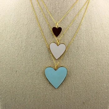 

19inch 10str/lot enamel multicolor hearts love texture pendant necklace Gold Color Chain clavicle enamel necklace