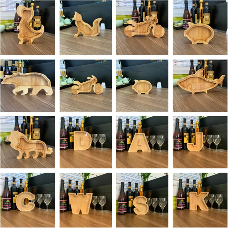 Creative Wooden Piggy Bank Retro Animal Shape Alphabet Coin Storage Tank Desktop Ornament Nordic Art Decor Crafts | Дом и сад