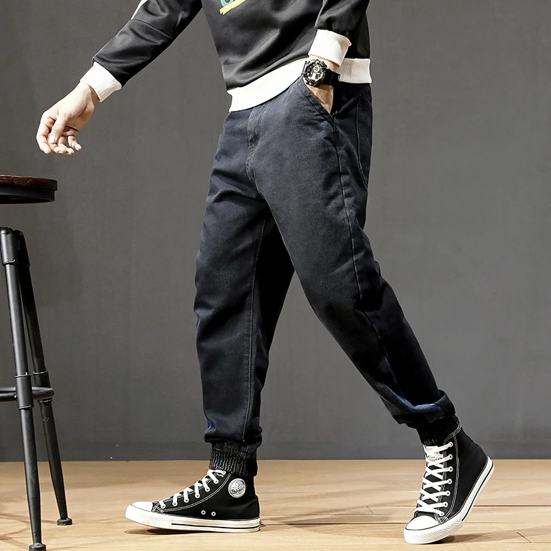 Japanese Style Fashion Men Jeans Loose Fit Stripe Spliced Cargo Pants Hombre Harem Jeans Streetwear Hip 5