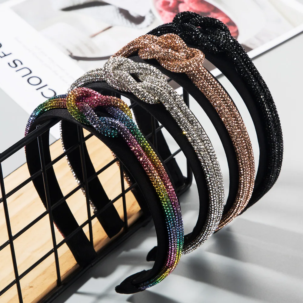 

New 2020 Braided Knot Colorful Rhinestone Headband Rainbow Crystal Handmade Hair Band Headwear Women Party Hair Accessories
