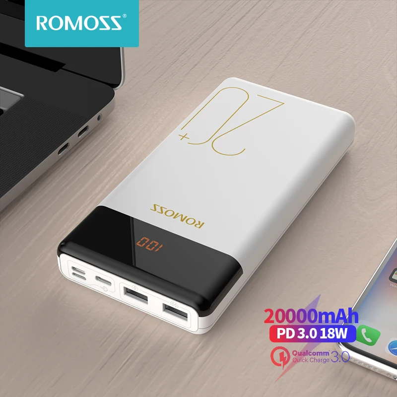 Внешний аккумулятор ROMOSS LT20 Pro ёмкость 20000мАч LED дисплей поддержка быстрой зарядки