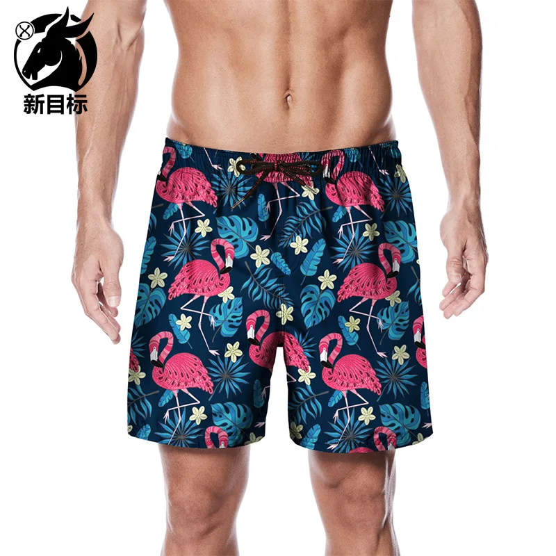 

Creative Palm Leaf Flamingo Printed Beach Shorts Summer New Style Large Size Quick-Drying Loose Casual Lard-bucket Shorts Men's