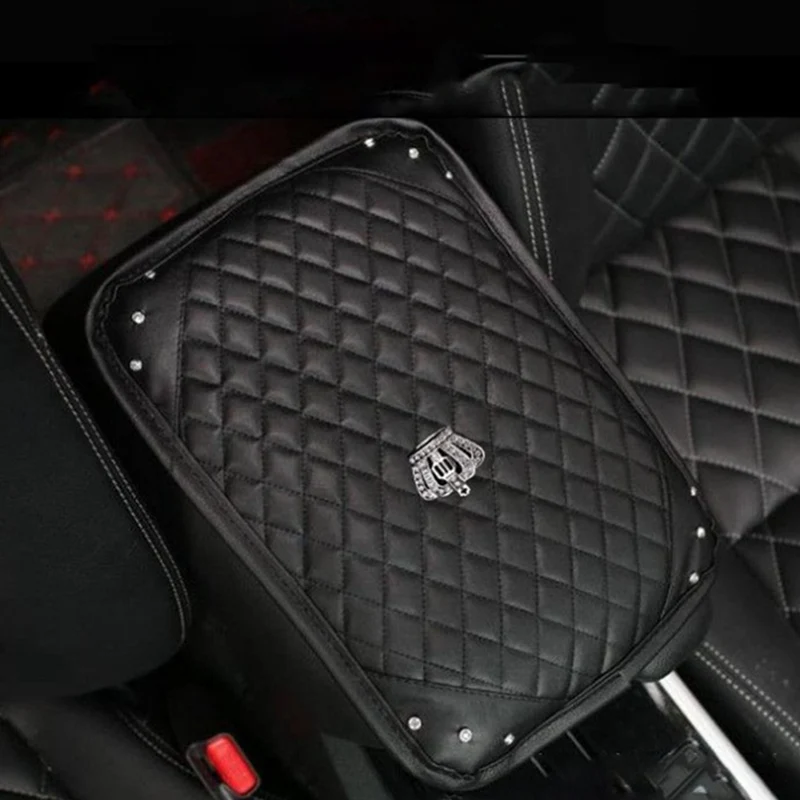 

Crown with Crystal Rhinestone Car Armrests Cover Pad PU Leather Vehicle Center Console Arm Rest Box Cushion Covers Protector
