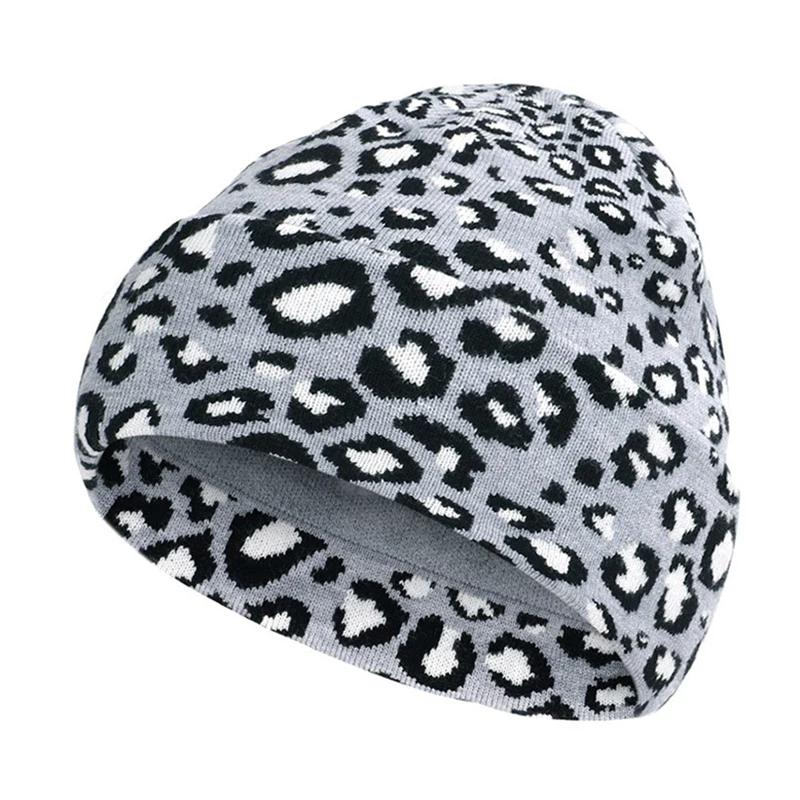 Leopard Beanie Женская Мужская шляпа на зиму осень с теплыми полями хип-хоп уличные лыжные аксессуары