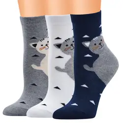5 пар носков для женщин осень зима 2019 уличная мода мультфильм животное кошка печатных дышащие женские носки Skarpetki Damskie