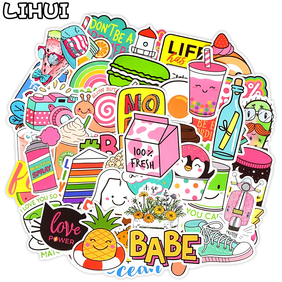 50 Pcs PVC Waterproof Vsco Girls Kawaii Pink Fun Stickers Toys Luggage Moto Car 