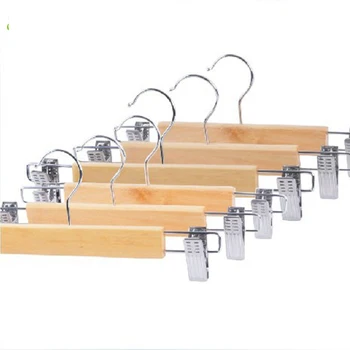 

5PCS Wood Skirt Hangers Adjustable Clips Pack Non-Slip Kid Clothes Skirt Hanger Adult Trousers Organizer With Pant Clips LA516