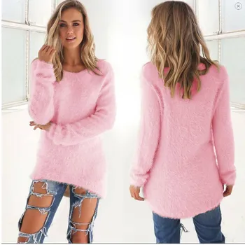 Jersey rosa de felpa para Mujer, suéter cálido de Invierno Maglioni Donna, Jersey liso para Mujer, suéter negro en 10 colores, Jersey largo para Mujer