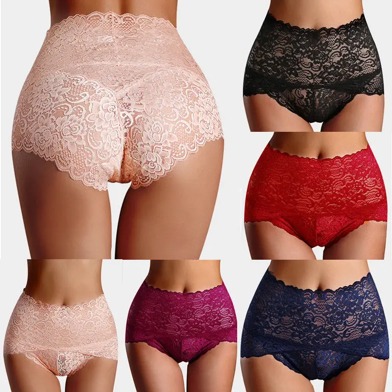 Mesh Sexy Lingerie Seamless Brief Women Sleepwear Plus Size Lace Sex Underwear High Waist Knickers Panties