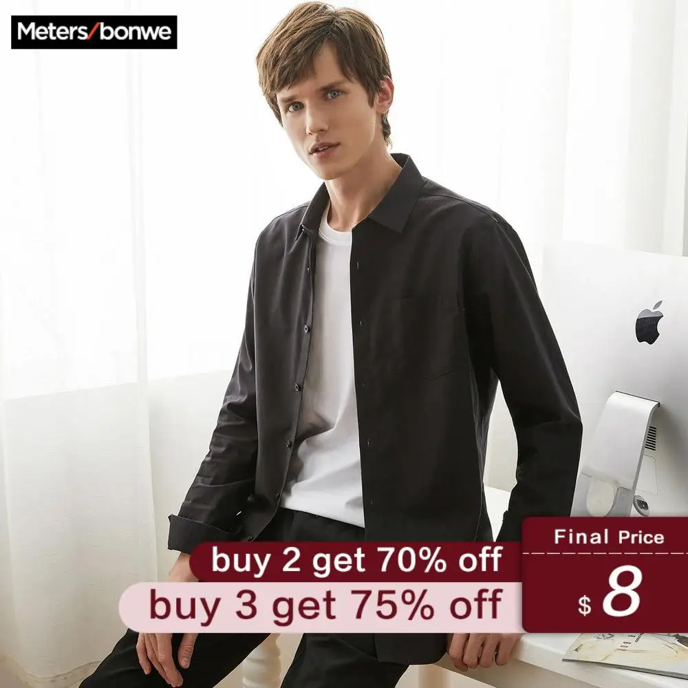 

Metersbonwe Brand Men Smart Casual Shirts 2019 Spring Autumn Male Slim Long Sleeve shirts regular Cotton Male Basic tops 723321