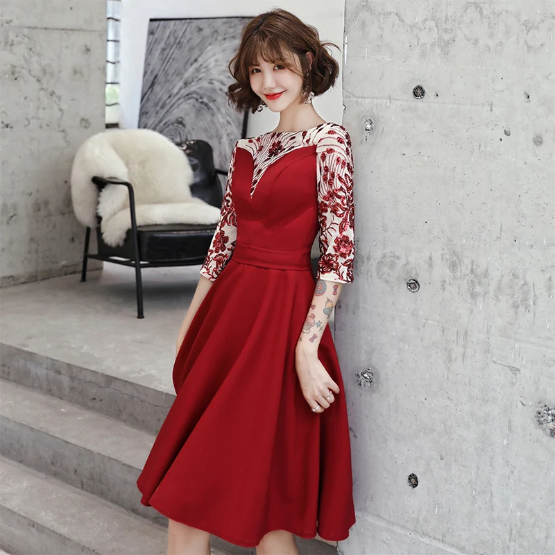 Wine Red Medium Robe de soiree o-образным вырезом расшитое блестками длинное вечернее платье Элегантное vestido de festa платье для особых случаев банкет Вечеринка Выпускной платья - Цвет: Wine Red Medium