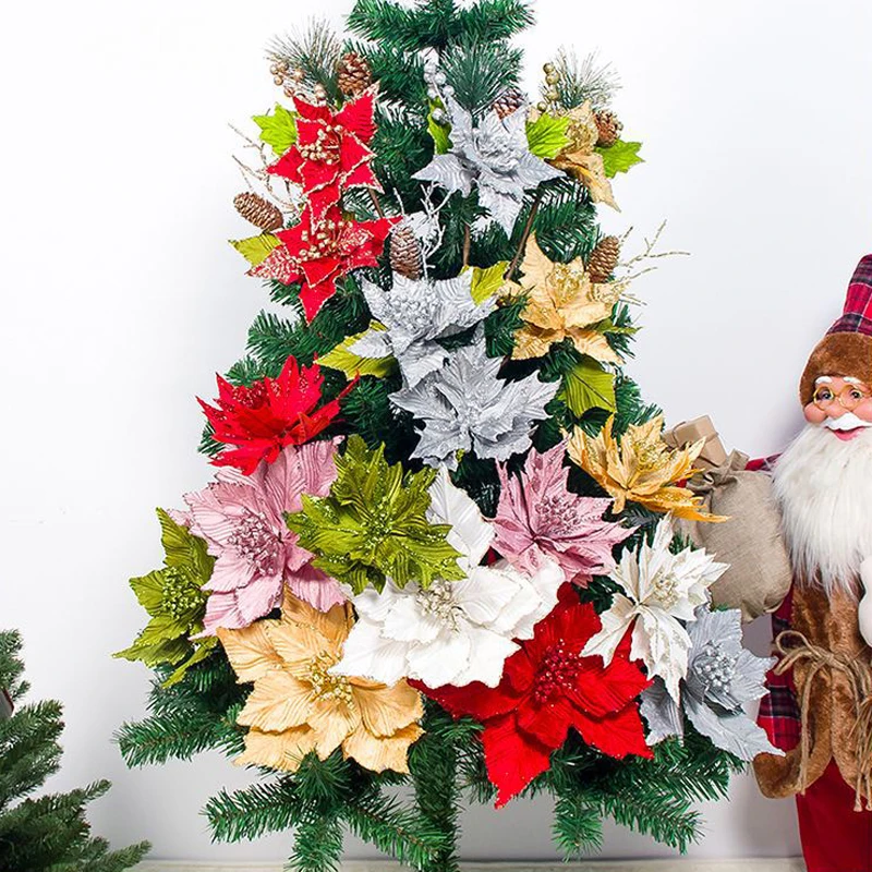 

BalleenShiny Christmas Tree Glitter Pine Needles Pine Cones Mixed Cuttings Hanging Artificial Flowers Xmas Party Decorations