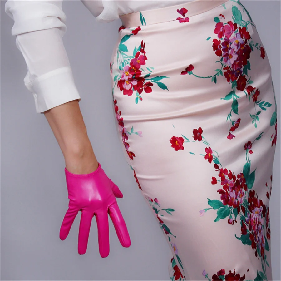 

Short Leather Gloves 16cm Simulation Leather Imitation Sheepskin PU Female Models Rose Red Deep Pink Purple Red Pink PUMH16