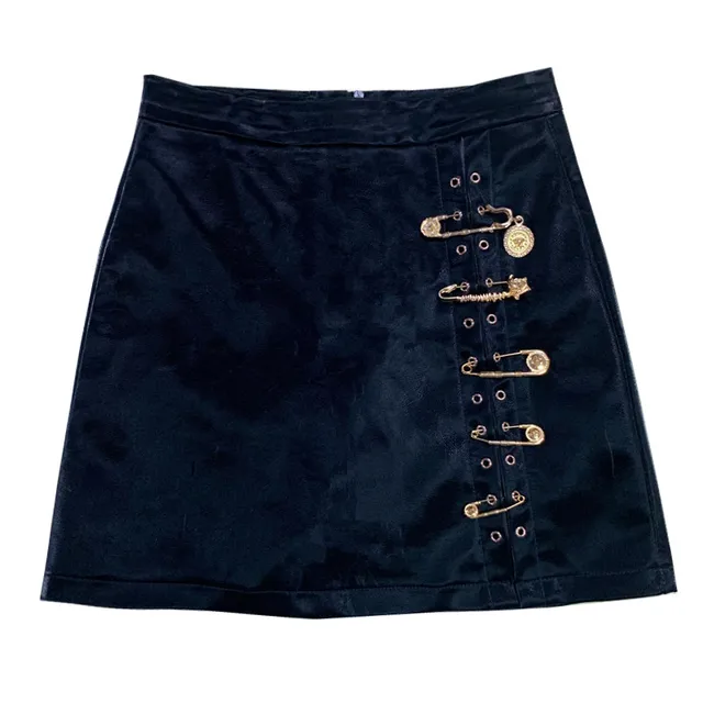 Plus Size 4XL Gothic Punk Pu Leather Skirts Women Fashion Black Pin A-line Skirt Female High Waist Package Hip Mini Skirt 5