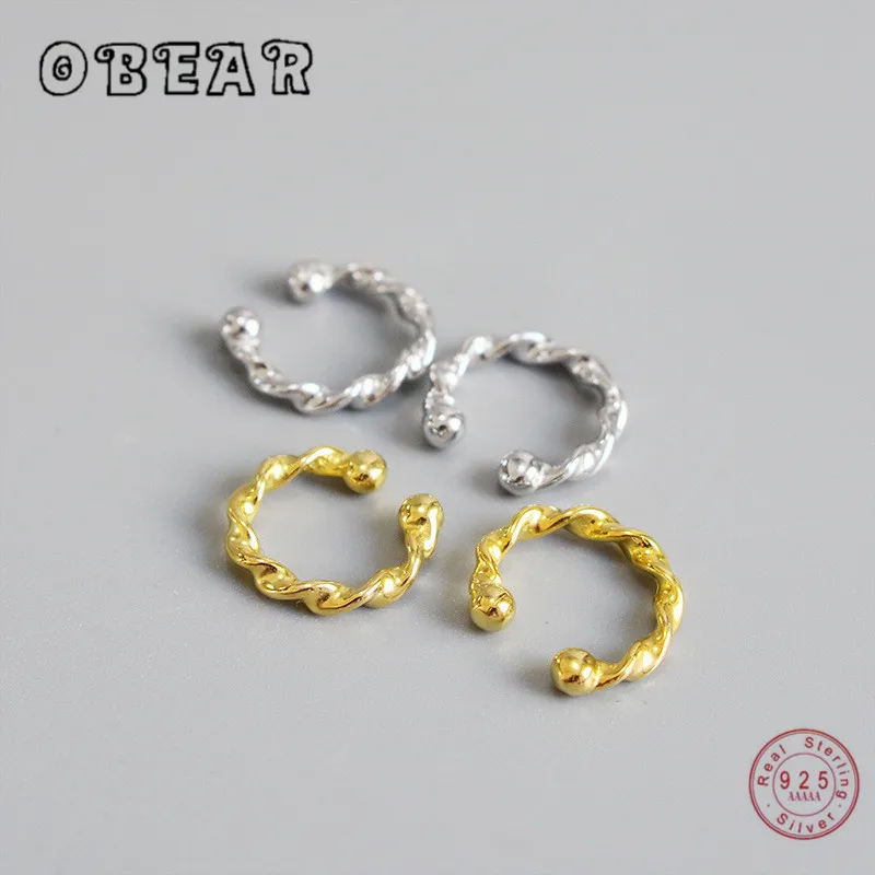 OBEAR 100% 925 пробы Серебряный витой Шаровой Зажим для ушей женщин без пирсинга зажим