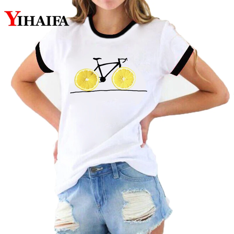 

Creative Women T Shirts Graphic Tees Funny Lemon Bicycle 3D Print Summer Harajuku Short Sleeve Casual Cotton Tops