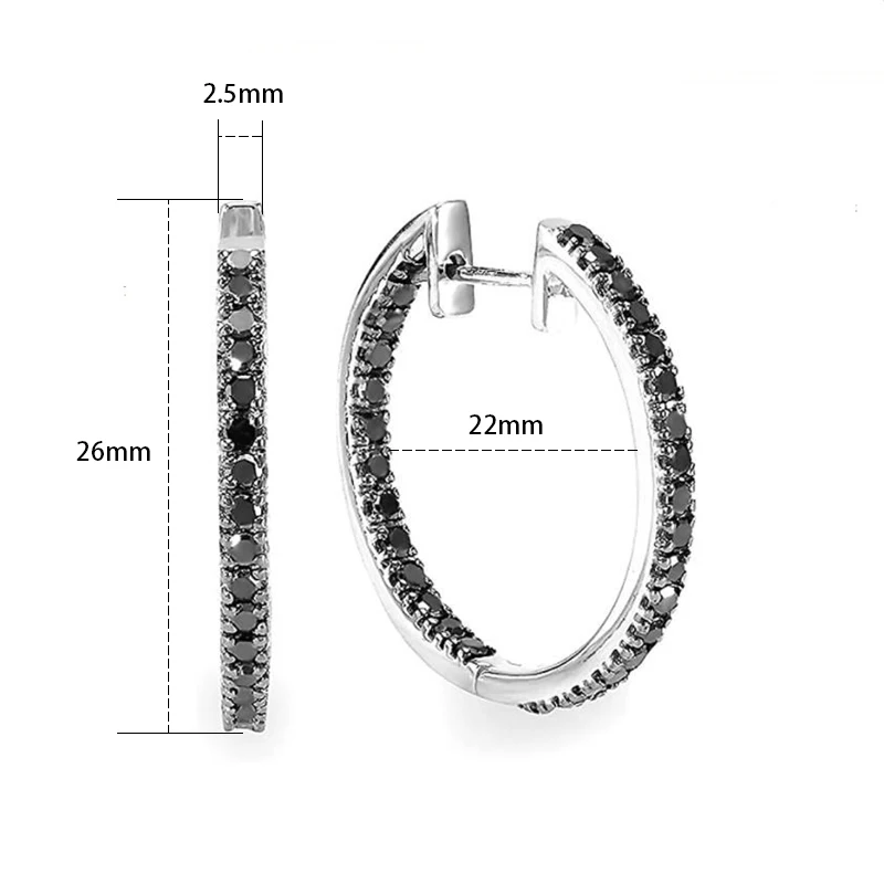 Black Awn 2020 New Classic 925 Sterling Silver Round Black Trendy Spinel Engagement Hoop Earrings for Women Fine Jewelry I189