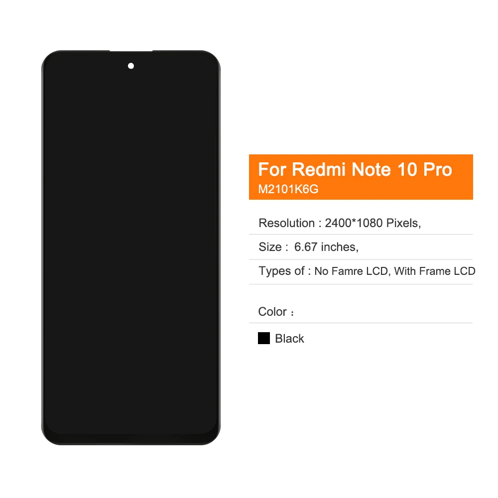 6.67" AMOLED for Xiaomi Redmi Note 10 Pro LCD Display Touch Screen For Redmi Note10Pro M2101K6G LCD Display Replace with Frame lcd display screen