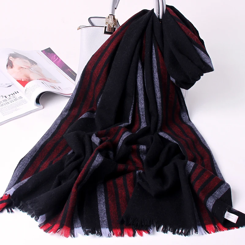 

Winter 100% Fine Wool Men's Scarf Striped Plaid Pashmina Warmer Wraps Foulard Male Cashmere Scarf Man Large Fashion Echarpe